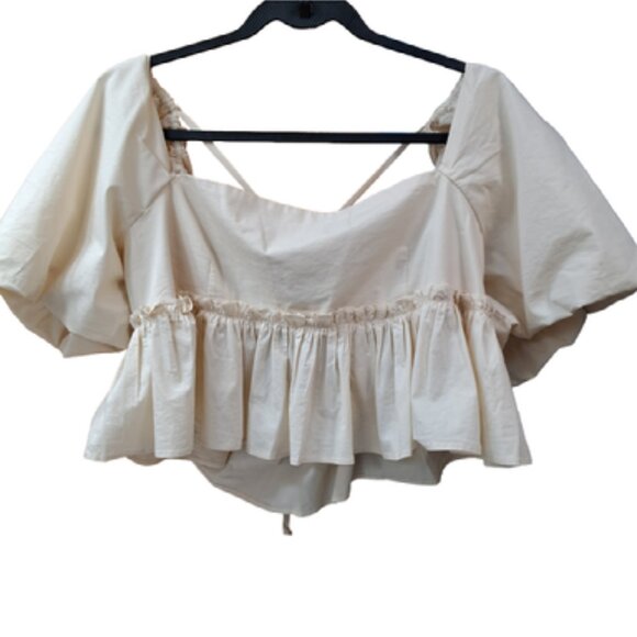 Kimchi Blue Tops - Kimchi Blue Arty and Fun Cream Ruffled Tie Back Blouse with Balloon Sleeves